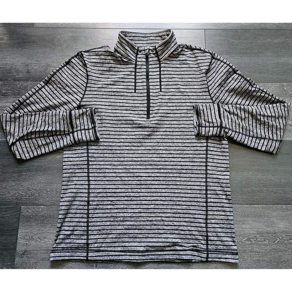 Lululemon Sweat Session 1/2 Zip Pullover Men L Gray Striped Running Gym Training